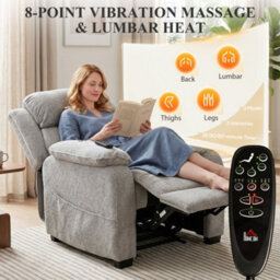 Homcom Power Recliner Chair With Massage And Heat, Spring Seat, Light Grey - thumbnail 4