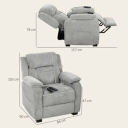 Homcom Power Recliner Chair With Massage And Heat, Spring Seat, Light Grey - thumbnail 3