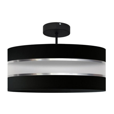 Luminosa Lighting Luminosa Helen Cylindrical Pendant Ceiling Light Black, Silver 40Cm