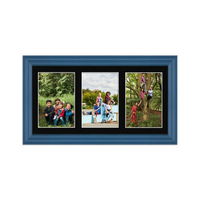AK Frames 40X20Cm Navy Blue Classic Multi Photo Frame With Black Mount - Holds 3 Apertures (3X) 6X4 Photos - image 1