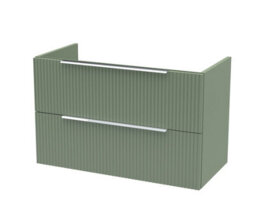 Hudson Reed Fluted Wall Hung 2-Drawer Vanity Unit, Stylish Modern Vanity Unit In Bathroom With Finger Pull Handle Design