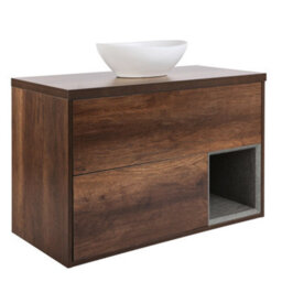 Homestylestore Dark Oak 1000mm Led Lit Wall Hung Bathroom Vanity Unit With Oval Chalk Countertop Basin - thumbnail 1