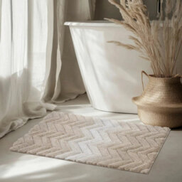 Xample Riviera Home Chevron Taupe Ombre Bath Mat, Super Soft Plush Bathroom Rug With Non-Slip Backing, Machine Washable, 55 X 91 Cm - thumbnail 1