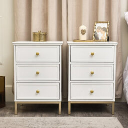 Melody Maison Pair Of White Three Drawer Bedside Tables - Aisby White Range - thumbnail 1