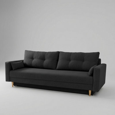 Bongo Upholstered Sofa Bed Hr Foam Bonnell Springs Wooden Legs Bedding Storage Living Room 220X94X86Cm Black - image 1