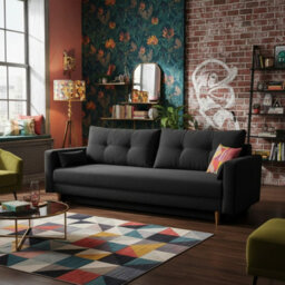 Bongo Upholstered Sofa Bed Hr Foam Bonnell Springs Wooden Legs Bedding Storage Living Room 220X94X86Cm Black - thumbnail 2