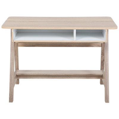 Beliani Light Brown Scandinavian Desk With Footrest 110 X 60 Cm, Two Shelves And Hidden Compartment - image 1