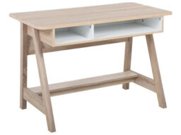 Beliani Light Brown Scandinavian Desk With Footrest 110 X 60 Cm, Two Shelves And Hidden Compartment - thumbnail 3