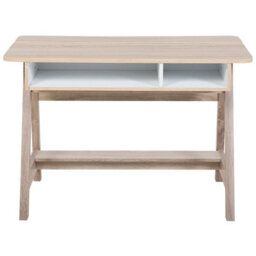 Beliani Light Brown Scandinavian Desk With Footrest 110 X 60 Cm, Two Shelves And Hidden Compartment - thumbnail 1