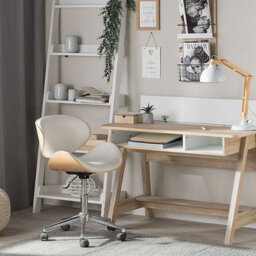 Beliani Light Brown Scandinavian Desk With Footrest 110 X 60 Cm, Two Shelves And Hidden Compartment - thumbnail 2