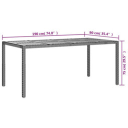 Walplus Garden Table 190X90X75 Cm Poly Rattan And Acacia Wood Grey - thumbnail 6