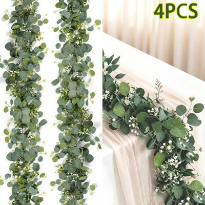 CLEFFNS 4Pcs Eucalyptus Garland Faux Silk Leaf Silver Dollar Artificial Greenery Fake Eucalyptus Leaves Garlands For Table Wedding Party - image 1
