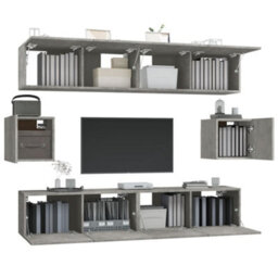 Berkfield 6 Piece Tv Cabinet Set Concrete Grey Engineered Wood - thumbnail 4