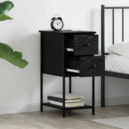 Berkfield Bedside Cabinet With Drawer Black Oak Engineered Wood - thumbnail 4