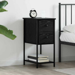 Berkfield Bedside Cabinet With Drawer Black Oak Engineered Wood - thumbnail 1