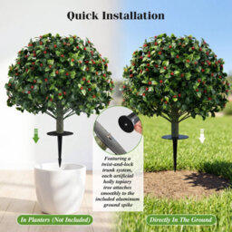 Gainoom Set Of 2 Artificial Holly & Red Berry Topiary Trees 60 Cm Sun-Protective Faux Evergreen Shrubs - thumbnail 5