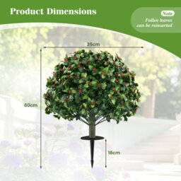 Gainoom Set Of 2 Artificial Holly & Red Berry Topiary Trees 60 Cm Sun-Protective Faux Evergreen Shrubs - thumbnail 2