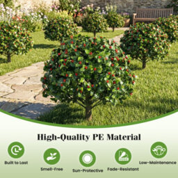 Gainoom Set Of 2 Artificial Holly & Red Berry Topiary Trees 60 Cm Sun-Protective Faux Evergreen Shrubs - thumbnail 7