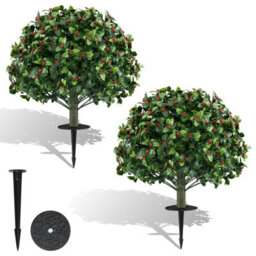 Gainoom Set Of 2 Artificial Holly & Red Berry Topiary Trees 60 Cm Sun-Protective Faux Evergreen Shrubs - thumbnail 1