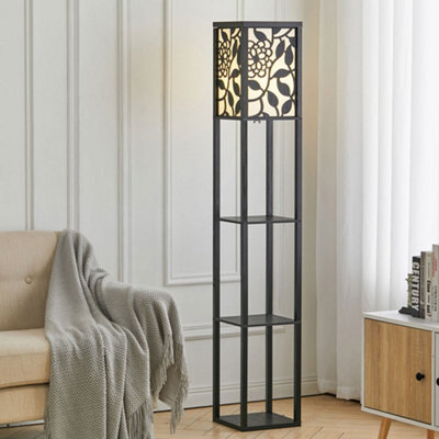 Darphe Multifunctional Carved Floor Lamp With Wooden Shelf,black,160Cm - image 1