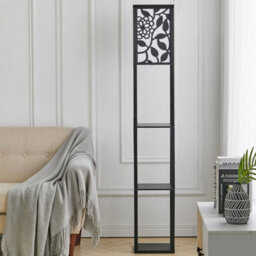 Darphe Multifunctional Carved Floor Lamp With Wooden Shelf,black,160Cm - thumbnail 2
