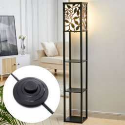 Darphe Multifunctional Carved Floor Lamp With Wooden Shelf,black,160Cm - thumbnail 3