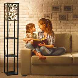 Darphe Multifunctional Carved Floor Lamp With Wooden Shelf,black,160Cm - thumbnail 4