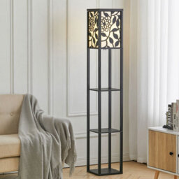 Darphe Multifunctional Carved Floor Lamp With Wooden Shelf,black,160Cm - thumbnail 1