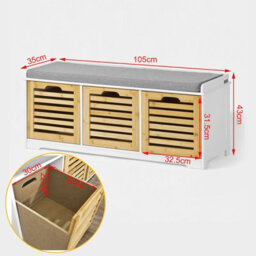 Sobuy Fsr23-Nw, Shoe Storage Bench Shoe Cabinet With Seat Cushion & 3 Drawers ,wood Effect,w105Xd43Xh35 - thumbnail 3