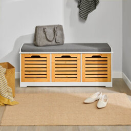 Sobuy Fsr23-Nw, Shoe Storage Bench Shoe Cabinet With Seat Cushion & 3 Drawers ,wood Effect,w105Xd43Xh35 - thumbnail 2