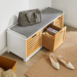 Sobuy Fsr23-Nw, Shoe Storage Bench Shoe Cabinet With Seat Cushion & 3 Drawers ,wood Effect,w105Xd43Xh35 - thumbnail 7