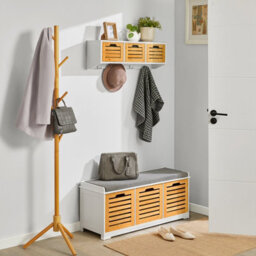 Sobuy Fsr23-Nw, Shoe Storage Bench Shoe Cabinet With Seat Cushion & 3 Drawers ,wood Effect,w105Xd43Xh35 - thumbnail 4