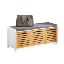 Sobuy Fsr23-Nw, Shoe Storage Bench Shoe Cabinet With Seat Cushion & 3 Drawers ,wood Effect,w105Xd43Xh35 - thumbnail 1