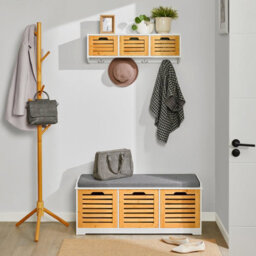 Sobuy Fsr23-Nw, Shoe Storage Bench Shoe Cabinet With Seat Cushion & 3 Drawers ,wood Effect,w105Xd43Xh35 - thumbnail 6
