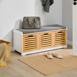 Sobuy Fsr23-Nw, Shoe Storage Bench Shoe Cabinet With Seat Cushion & 3 Drawers ,wood Effect,w105Xd43Xh35 - thumbnail 5