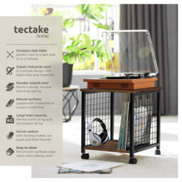 Tectake Bedside Table Gary - Industrial Style, 2 Shelves, Swivel Castors, 40 X 40 X 48 Cm - Industrial Wood Dark, Rustic - thumbnail 2