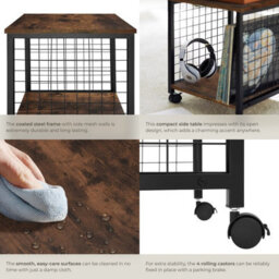 Tectake Bedside Table Gary - Industrial Style, 2 Shelves, Swivel Castors, 40 X 40 X 48 Cm - Industrial Wood Dark, Rustic - thumbnail 4
