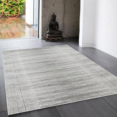 Grey Geometric Modern Easy To Clean Rug For Dining Room-160Cm X 230Cm - image 1