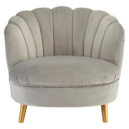 Orsina Grey Velvet Scalloped Armchair, Supportive Armrest Lounge Chair, Easy To Clean Velvet Accent Chair