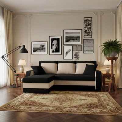 Kris M Corner Sofa Bed Has Storage Ottoman Polyurethane Foam Wooden Frame Plastic Legs 238X147X80Cm Black And Cream - image 1