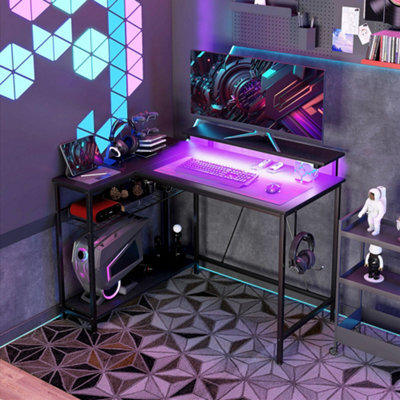 Homcom L Shaped Desk With Led Lights And Storage, Black - image 1