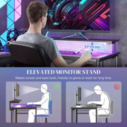 Homcom L Shaped Desk With Led Lights And Storage, Black - thumbnail 7