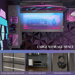 Homcom L Shaped Desk With Led Lights And Storage, Black - thumbnail 8