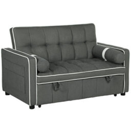 Wyld Haus Tapa Linen-Effect Charcoal Grey 2-Seater Sofa Bed With White Trim And Pillows - thumbnail 2