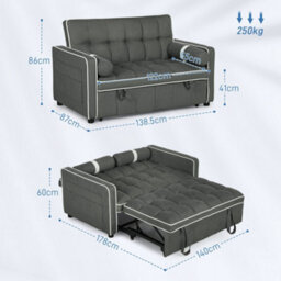 Wyld Haus Tapa Linen-Effect Charcoal Grey 2-Seater Sofa Bed With White Trim And Pillows - thumbnail 3
