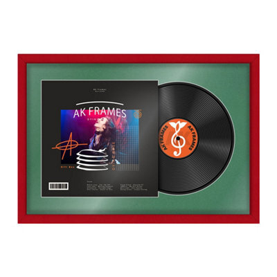 "AK Frames 25X17"" Red Modern Vinyl Record Frame With Emerald Mount For 12 Inch Lp Cover & Disc - Overlapped Design" - image 1