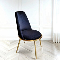 PureLifestyleWonders Designer Luxury Velvet Dining Chair In Black With Gold Legs Riviera - thumbnail 1