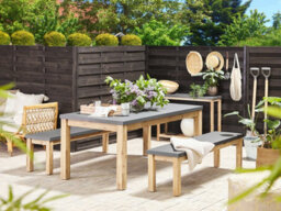Beliani Garden Dining Set With Benches 6 Seater Ostuni Concrete Grey - thumbnail 2