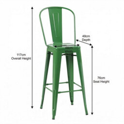 "Fwstyle Bistro Metal Bar Chairs Stools Set Of 4 30"" Green Gloss Galvanised Steel Indoor & Outdoor" - thumbnail 6