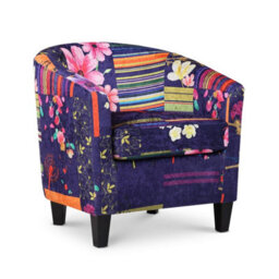 Tub Chair Armchair Club Chair In Purple Patchwork Fabric - thumbnail 3